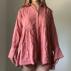Free People Pink Button-Up Hoodie